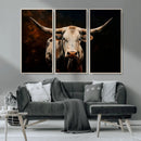 Texas Longhorn Wall Art | 3-Panel Large Texas Longhorn