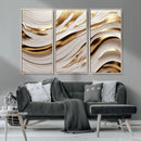 Gold and White Abstract Wave Canvas – Elegant Flowing Design
