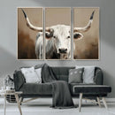 White Longhorn Bull Wall Art Canvas Print – Framed and Ready