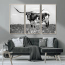 Texas Black White Highland Longhorn Cow Wall Art Canvas by MyGreatCanvas | Canvas Wall Art Prints | Photo Prints & Wall Decor