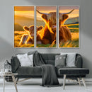Scottish Cow and Baby Cow Canvas Wall Art Animal Print
