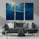 Whale under Ocean Wall Art Canvas Print