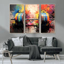 Weightlifting Barbell Art Triptych, Bold Abstract Fitness