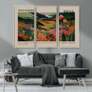 Yayoi Kusama Landscape Canvas Print, Vibrant Floral Mountain