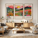 Yayoi Kusama Landscape Canvas Print, Vibrant Floral Mountain Art Print, Framed Botanical Wall Art -