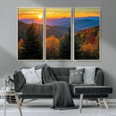 Golden Sunset Over Mountain Forest Canvas Wall Art Print -