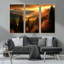 Golden Sunset Over Mountain Forest Canvas Wall Art Print -