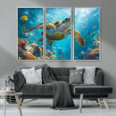 Sea Turtle Underwater Canvas Wall Art Print - Vibrant Ocean
