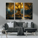Golden Tree of Life Canvas Wall Art Print - Majestic Glowing