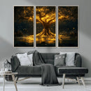 Golden Tree of Life Canvas Wall Art Print - Majestic Glowing