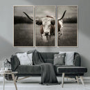 Texas Longhorn Cow Canvas Wall Art Print - Large Rustic