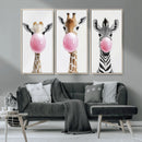 Bubblegum Animals Canvas Wall Art - Playful Giraffe and