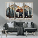 Rustic Grizzly 399 Bear and Mountain Wood Canvas Wall Art -
