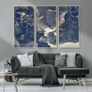 Large Abstract Blue and Gold Canvas Wall Art Fluid Ink