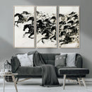 Abstract Horse Wall Art Canvas Print - Dynamic Black Ink