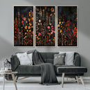 Dark Floral Canvas Wall Art - Moody Botanical Flower Print -