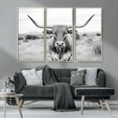 Highland Cow Wall Art Canvas Print – Black and White Western