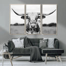 Highland Cow Wall Art Canvas Print – Black and White Western