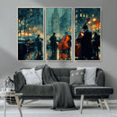 Urban Night Jazz Wall Art Canvas Print – Moody Rain-Soaked