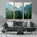 Misty Forest Mountain Wall Art Canvas Print – Framed Serene
