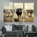 Texas Longhorn Wall Art – Framed Charging Cattle Canvas by MyGreatCanvas | Canvas Wall Art Prints | Photo Prints & Wall Decor