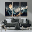 Moonlit Mountain Wall Art Canvas Print – Silhouetted Pines