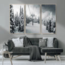 Snowy Pines Wall Art Canvas Print – Framed Ski Lift Winter