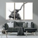 Longhorn Wall Art Canvas Print – Framed Monochrome Ranch Cow