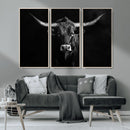 Texas Longhorn Wall Art Canvas Print – Framed Monochrome