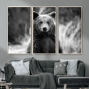 Grizzly Bear Wall Art Canvas Print – Framed Black White