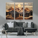 Wood Mountain Wall Art Canvas Print – Framed Boho Abstract