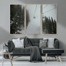 Ski Lift Wall Art Canvas Print – Snowy Pines Misty Landscape