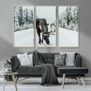 Moose Snow Wall Art Canvas Print – Framed Winter Wildlife