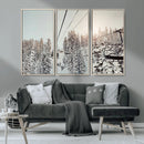 Frosty Pines Wall Art Canvas Print – Framed Cozy Cabin Ski