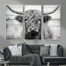 Black White Highland Cow Wall Art Canvas Print