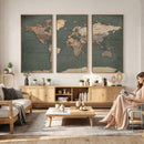 Rustic Black and Wood World Map Canvas Wall Art – Framed