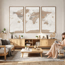 Framed Large World Map Canvas Print for Office Decor