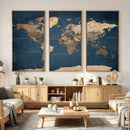 Navy Blue World Map Canvas Print – Framed Travel Map Wall by MyGreatCanvas | Canvas Wall Art Prints | Photo Prints & Wall Decor