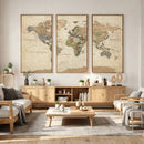 Vintage World Map Canvas Wall Art - Rustic Grunge Texture