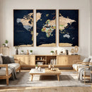 Minimalist World Map Canvas Wall Art - Watercolor Blue and