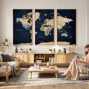 Minimalist World Map Canvas Wall Art - Watercolor Blue and
