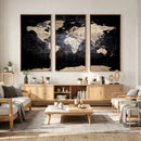 Grunge World Map Wall Art | 3-Panel Large Beige and Brown by MyGreatCanvas | Canvas Wall Art Prints | Photo Prints & Wall Decor