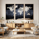 Vintage World Map Canvas Wall Art – Antique Triptych Map