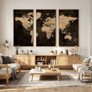 Brown World Map Canvas Print – Modern Travel Map Wall Art,