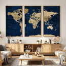Navy Blue World Map Canvas Print – Detailed Map Minimal Navy