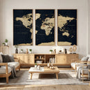 Dark World Map Canvas Wall Art Print, Minimal Black and Gold by MyGreatCanvas | Canvas Wall Art Prints | Photo Prints & Wall Decor