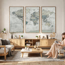 Neutral Vintage World Map Canvas Wall Art Print, Classic Map