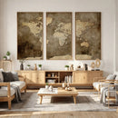 Dark Vintage World Map Canvas Wall Art Print, Antique Map