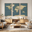 Minimal Vintage World Map Canvas Wall Art Print, Neutral