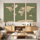 Vintage World Map Canvas Wall Art Print, Classic Global Map